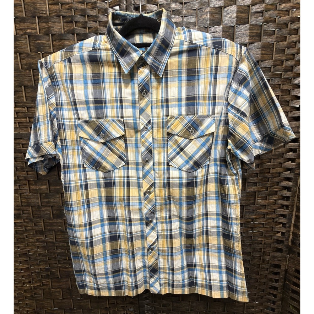 KUHL Suncel Button Up Shirt Mens XL Yellow Black Plaid Short Sleeve Outdoor - Picture 2 of 5